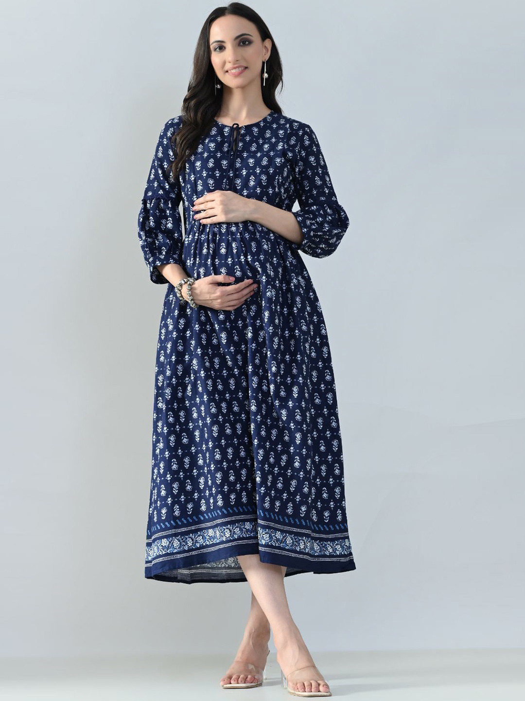 Aaruvi Ruchi Verma Women Ethnic Motifs Print Maternity A-Line Midi Dress