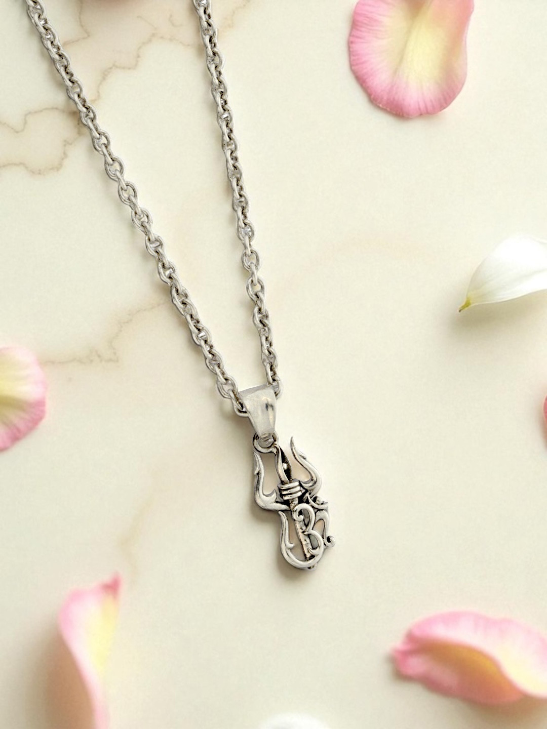 Azita 925 Sterling Silver Om with shiv Trishul Small Pendant