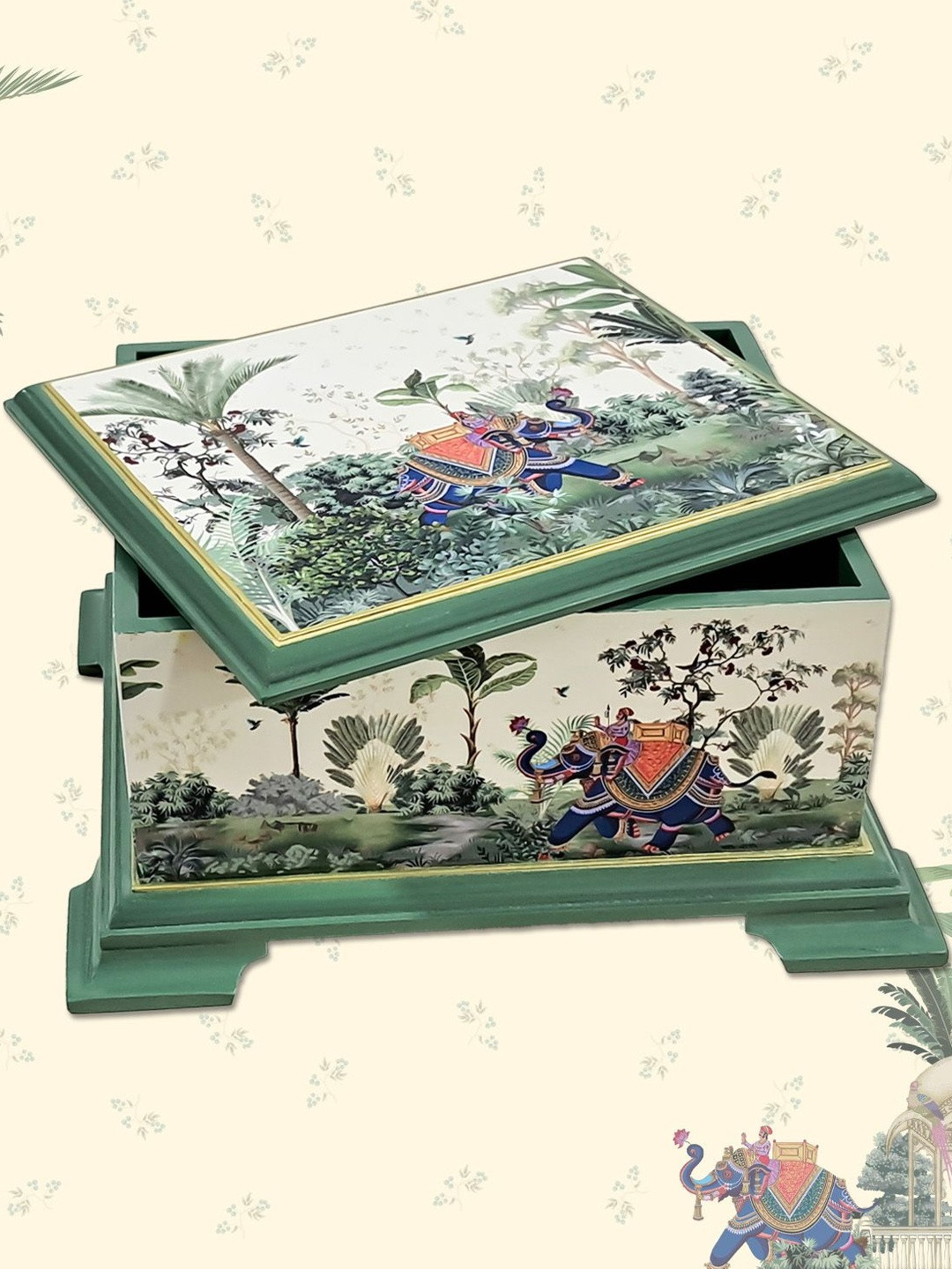 Craftslane Green & White Printed Wood Multi-Utility Organisers