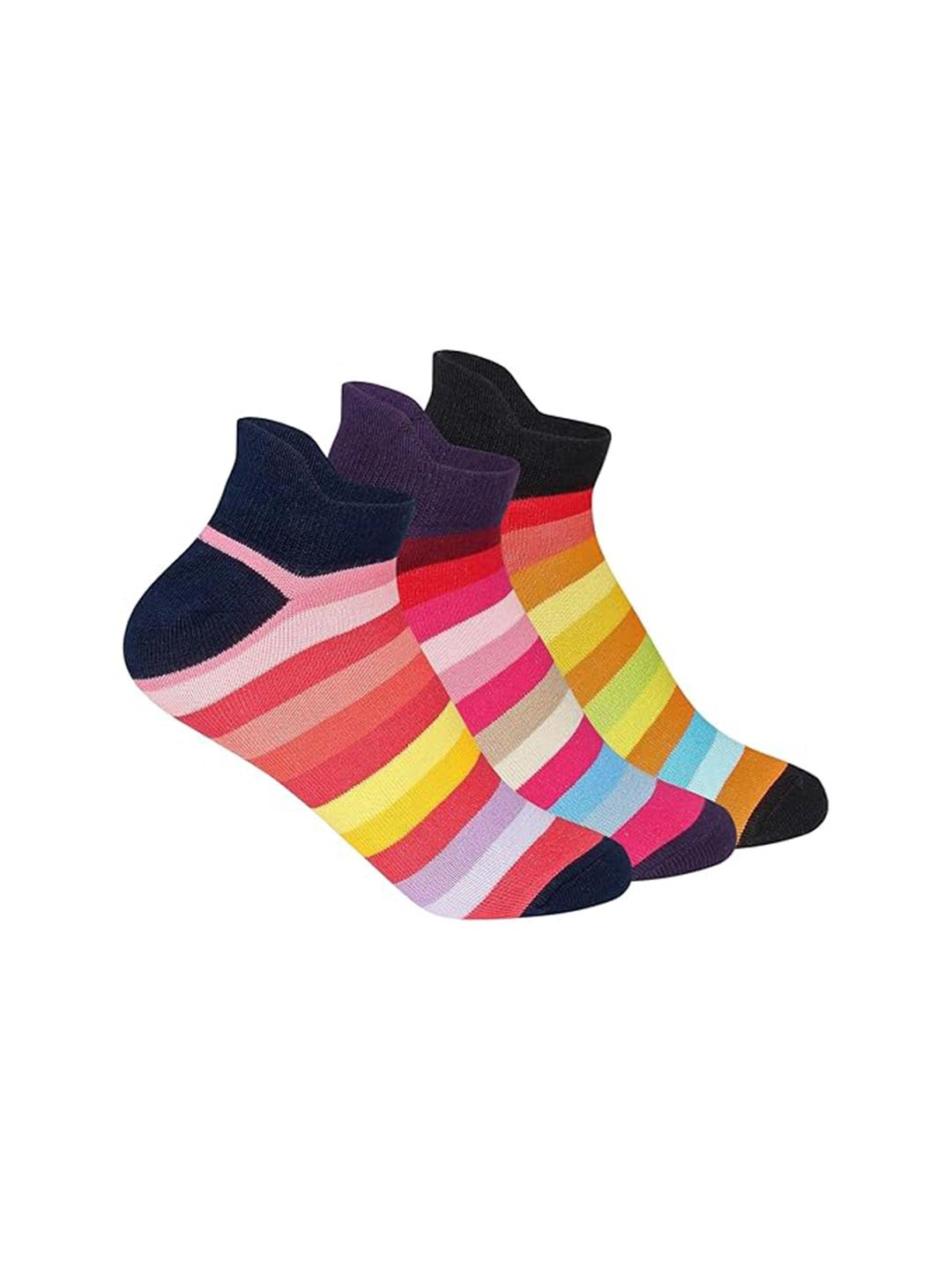 Supersox Women Pack of 3 Multicoloured Striped Compact Combed Ankle-Length Socks