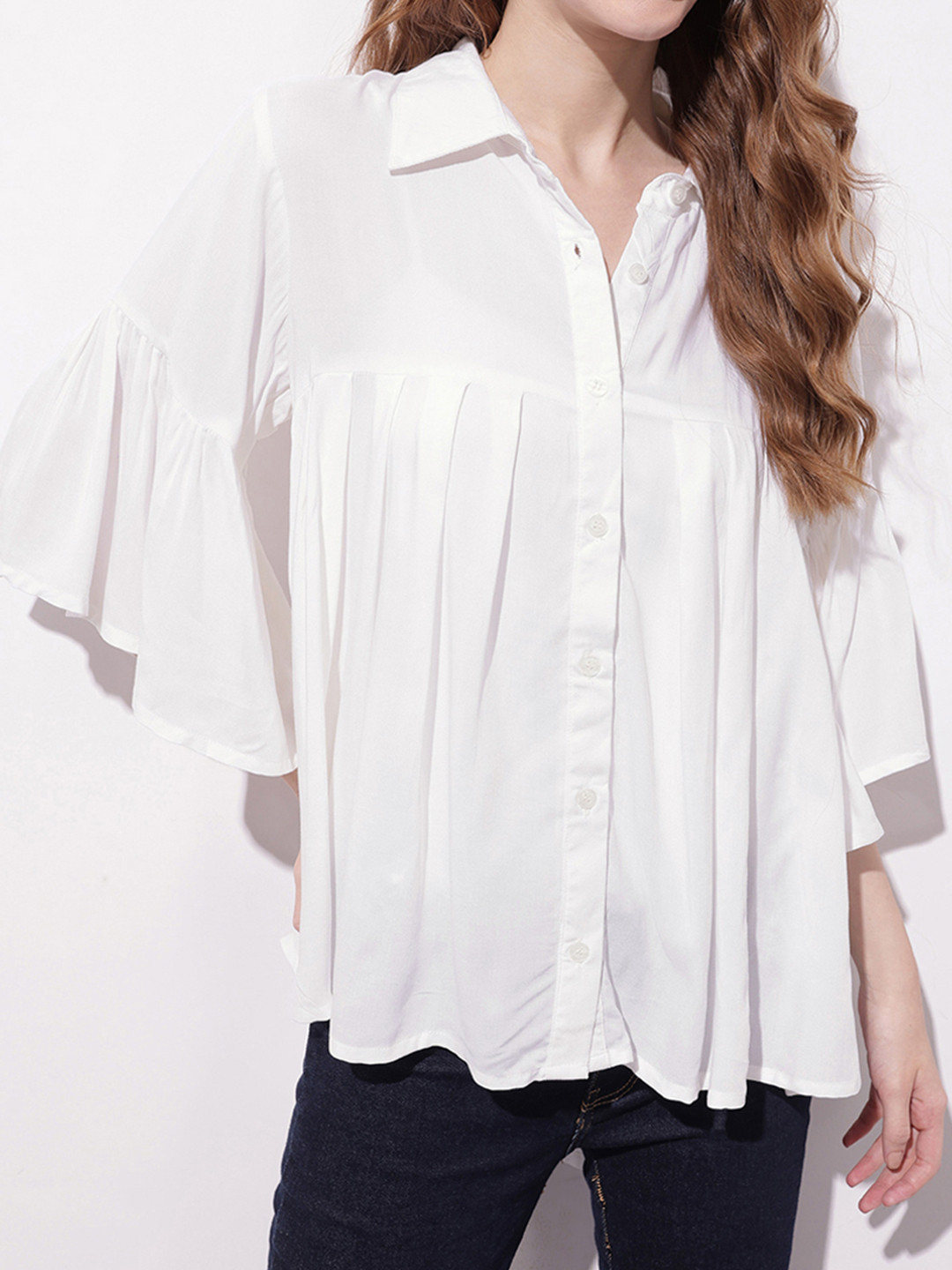 glitchez Bell Sleeves High-Low Shirt-Style Top