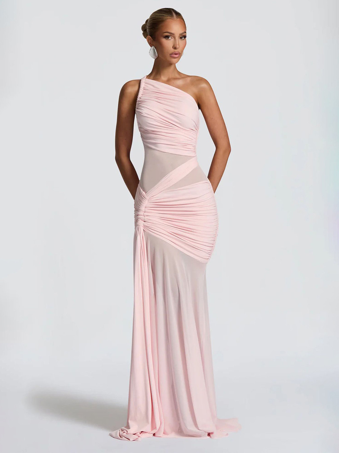 LULU & SKY Women Ruched One Shoulder Gown Maxi Dress