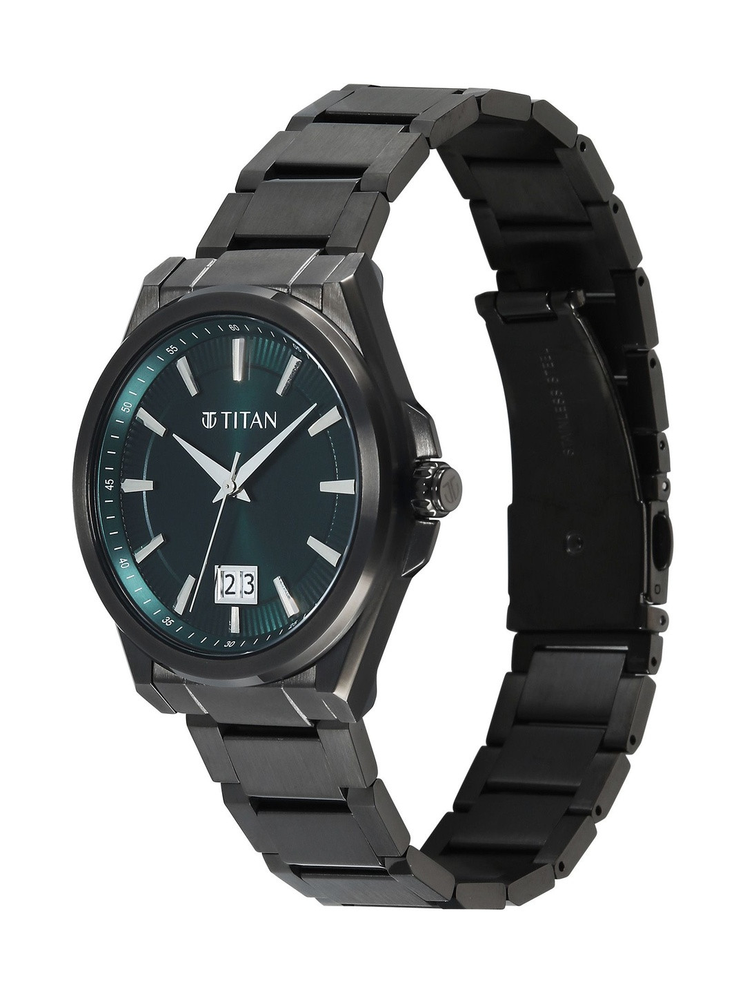 Titan Men's Classique Big Date Quartz Green Round Dial Watch - 90219QM01