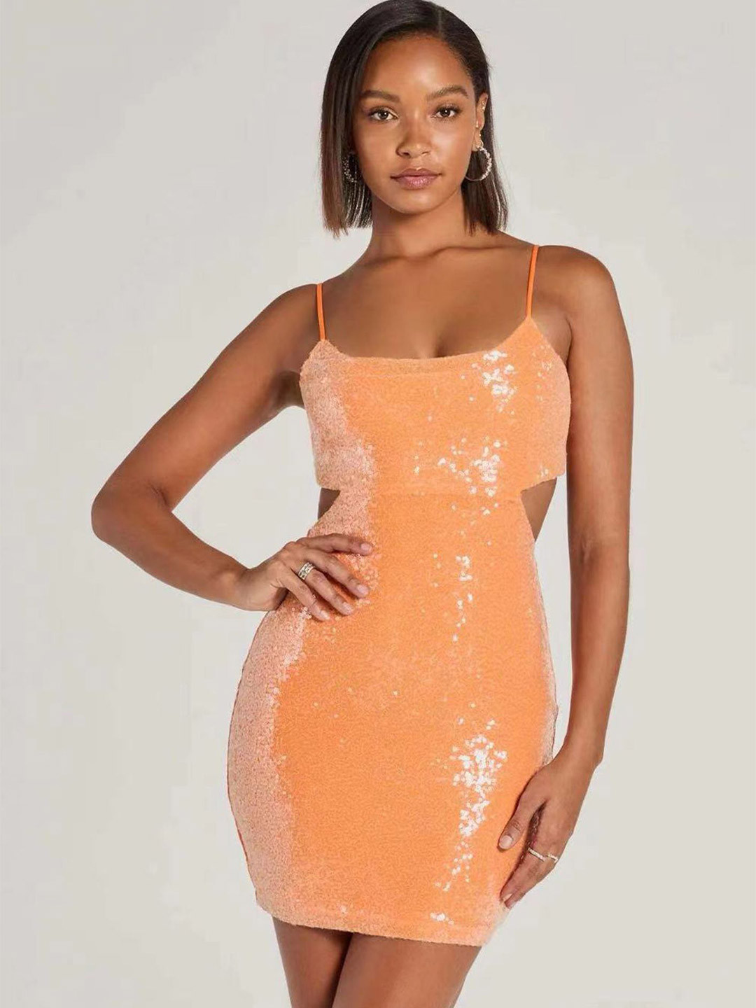 LULU & SKY Peach Embellished Cut-Out Mini Dress