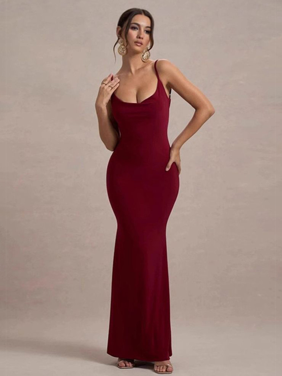 LULU & SKY Women Scoop Neck Sleeveless Lace Inserts Backless Maxi Dress
