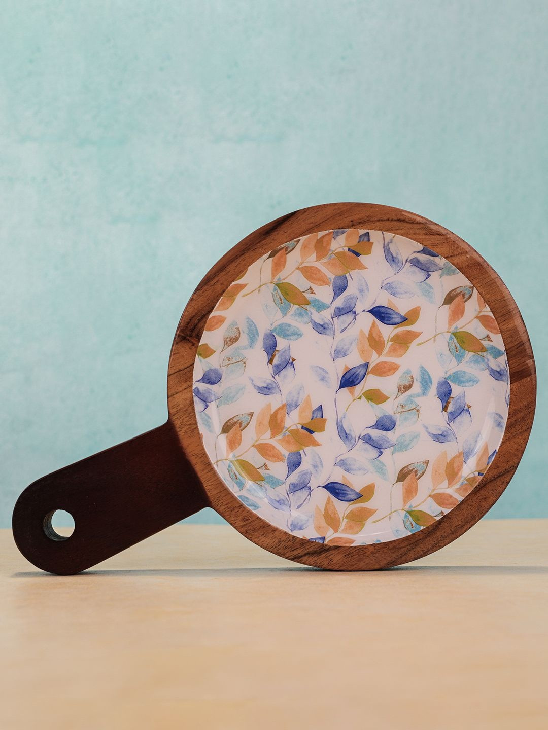 Ireka Homes White  & Brown Wooden Easy to Clean Pentingo Serving Platter