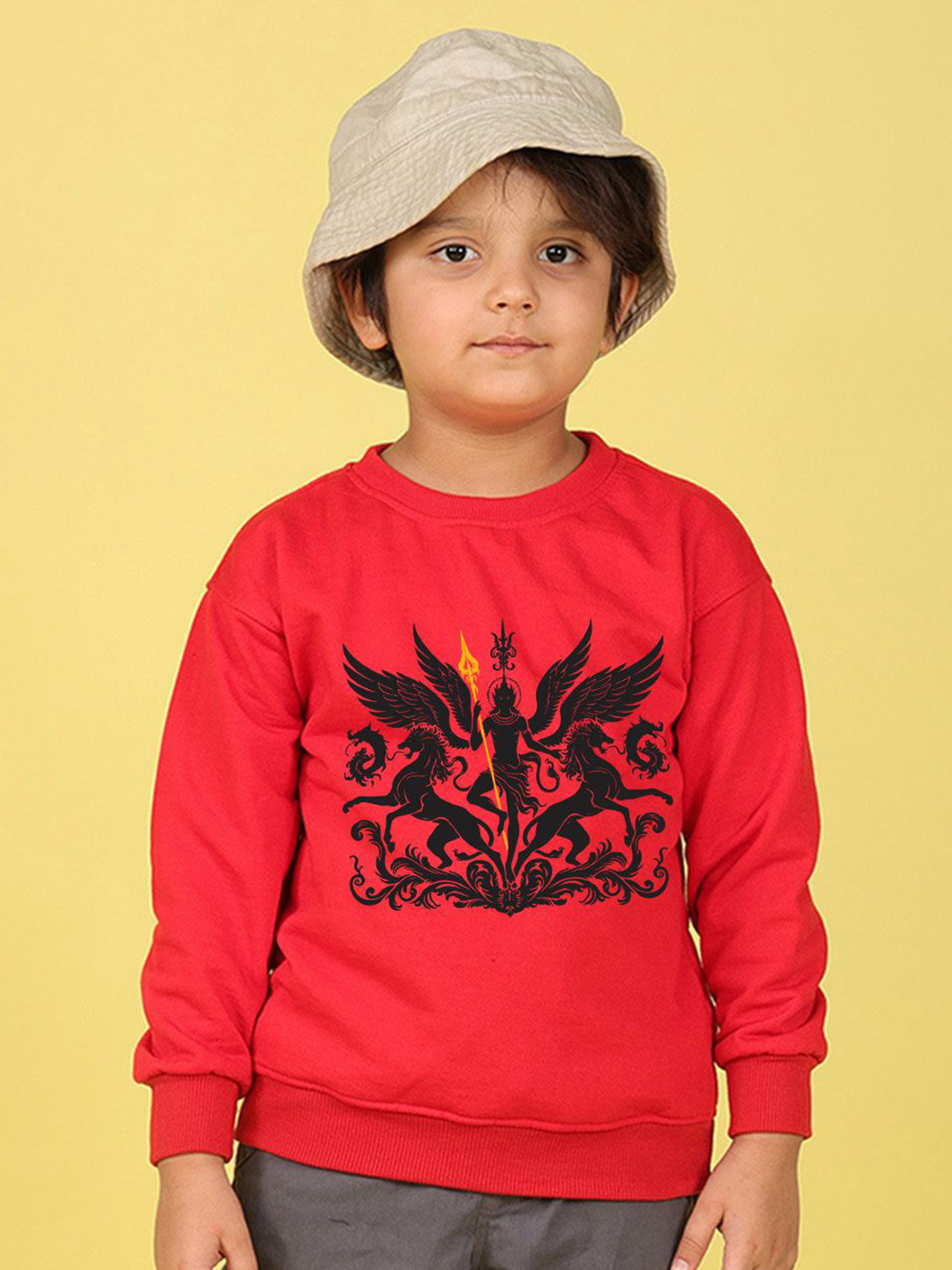 NUSYL Boys Oversized Hores and Person Text Printed Sweatshirt