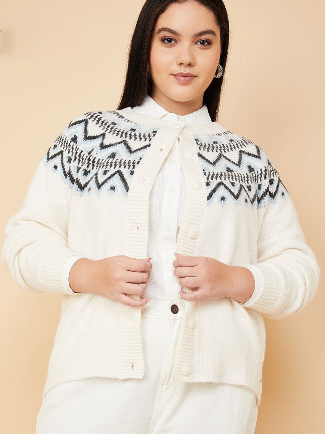max Women Fair Isle Printed Cardigan