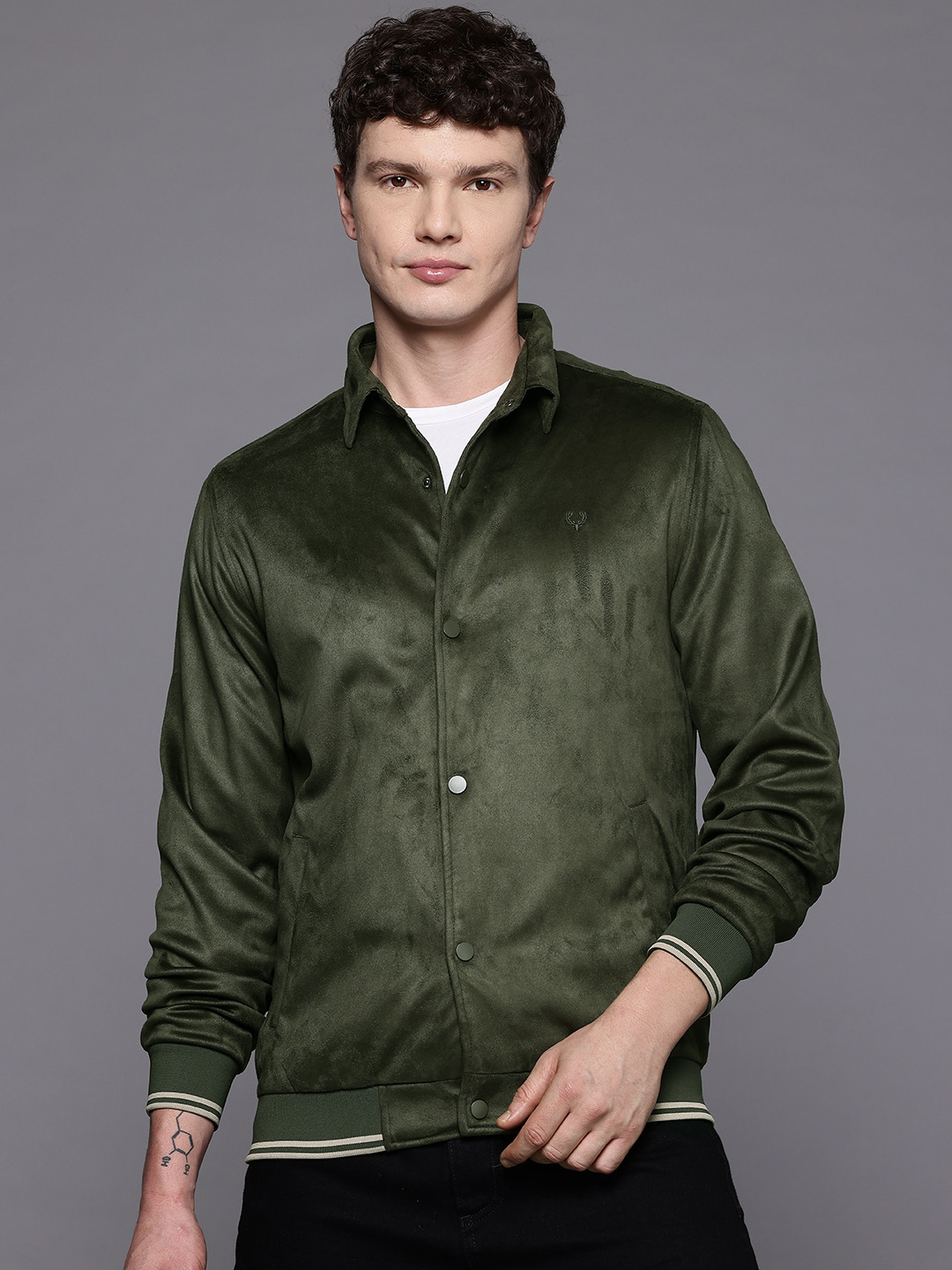 Allen Solly Faux Suede Trim Spread Collar Bomber Jacket