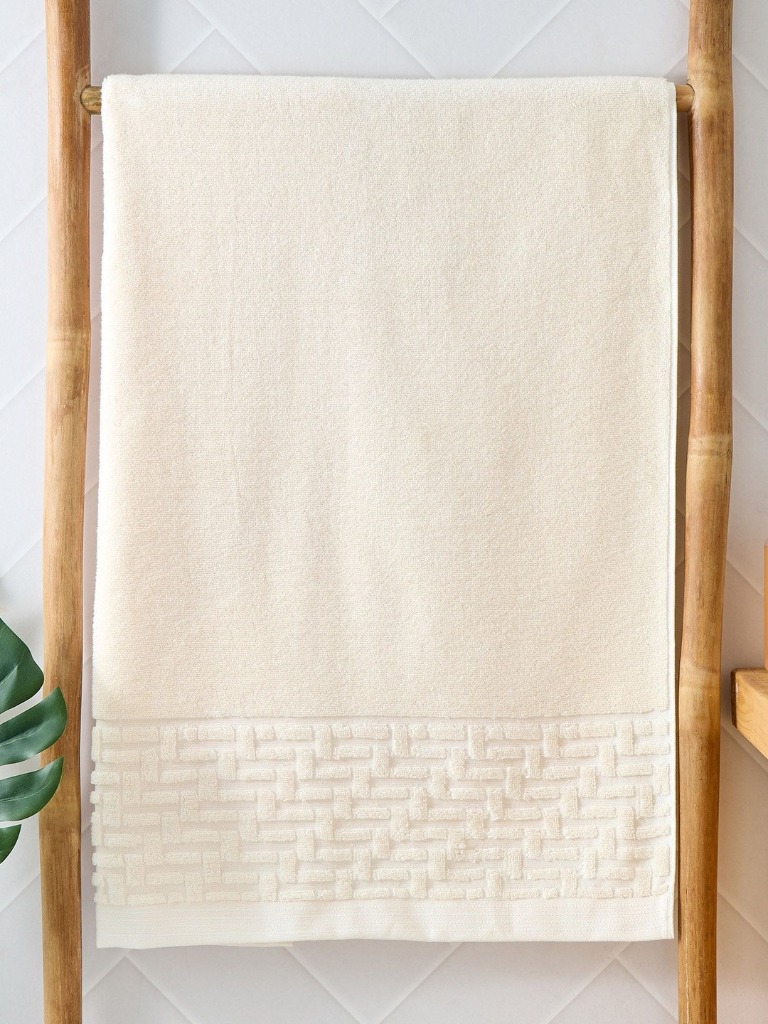 Home Centre Cream-Coloured Cotton 500 GSM Quick Dry Adult Bath Towel 1.40 m x 70 cm