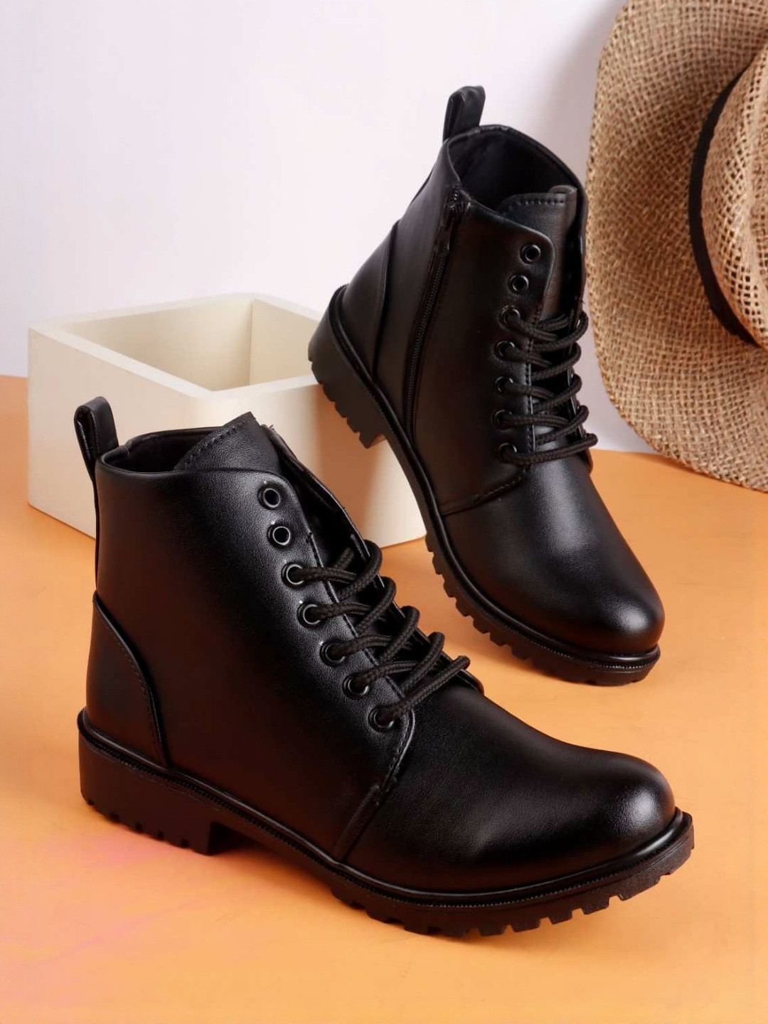 FRANINO PARIS Men Solid Lace-Up Ankle-Length Block Heeled Regular Boots with Side Zipper