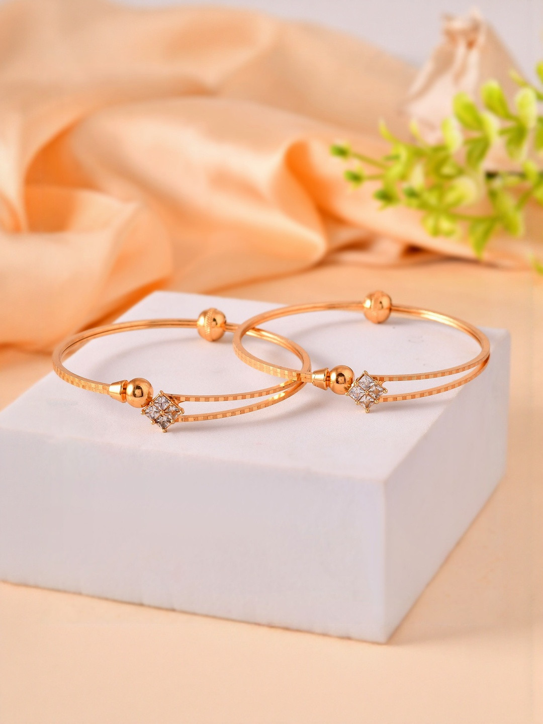 Anouk Set Of 2 Gold-Plated Stones-Studded Square Shaped Bangles