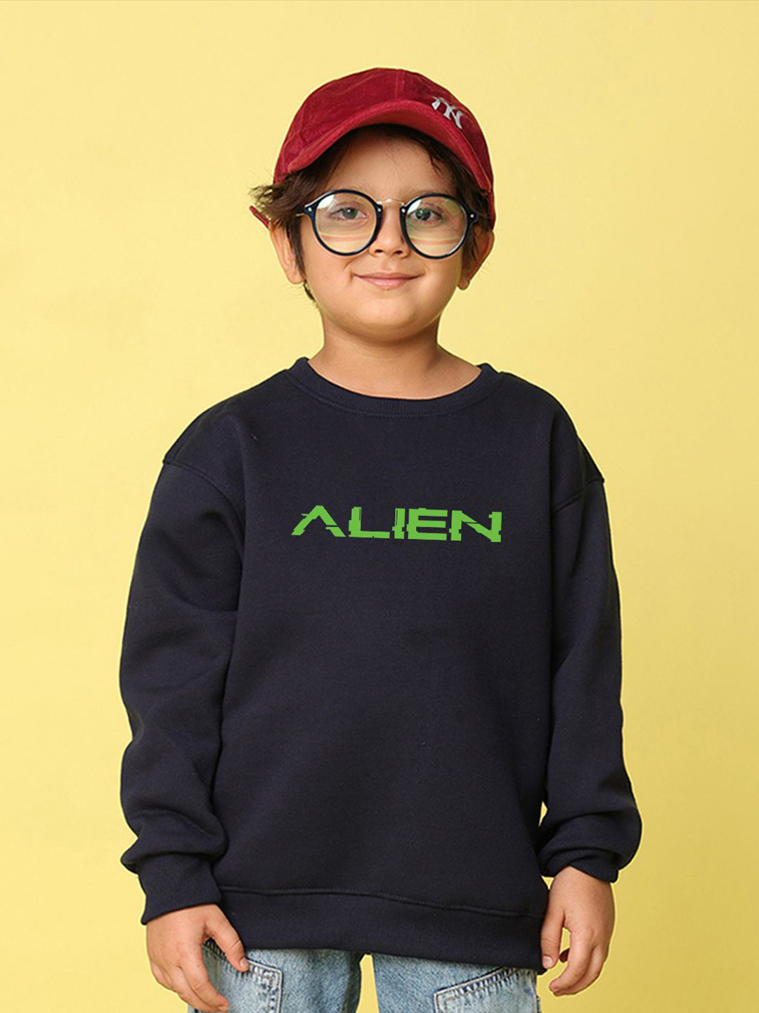 NUSYL Boys Aline Text Printed Oversized Pullover Sweatshirt