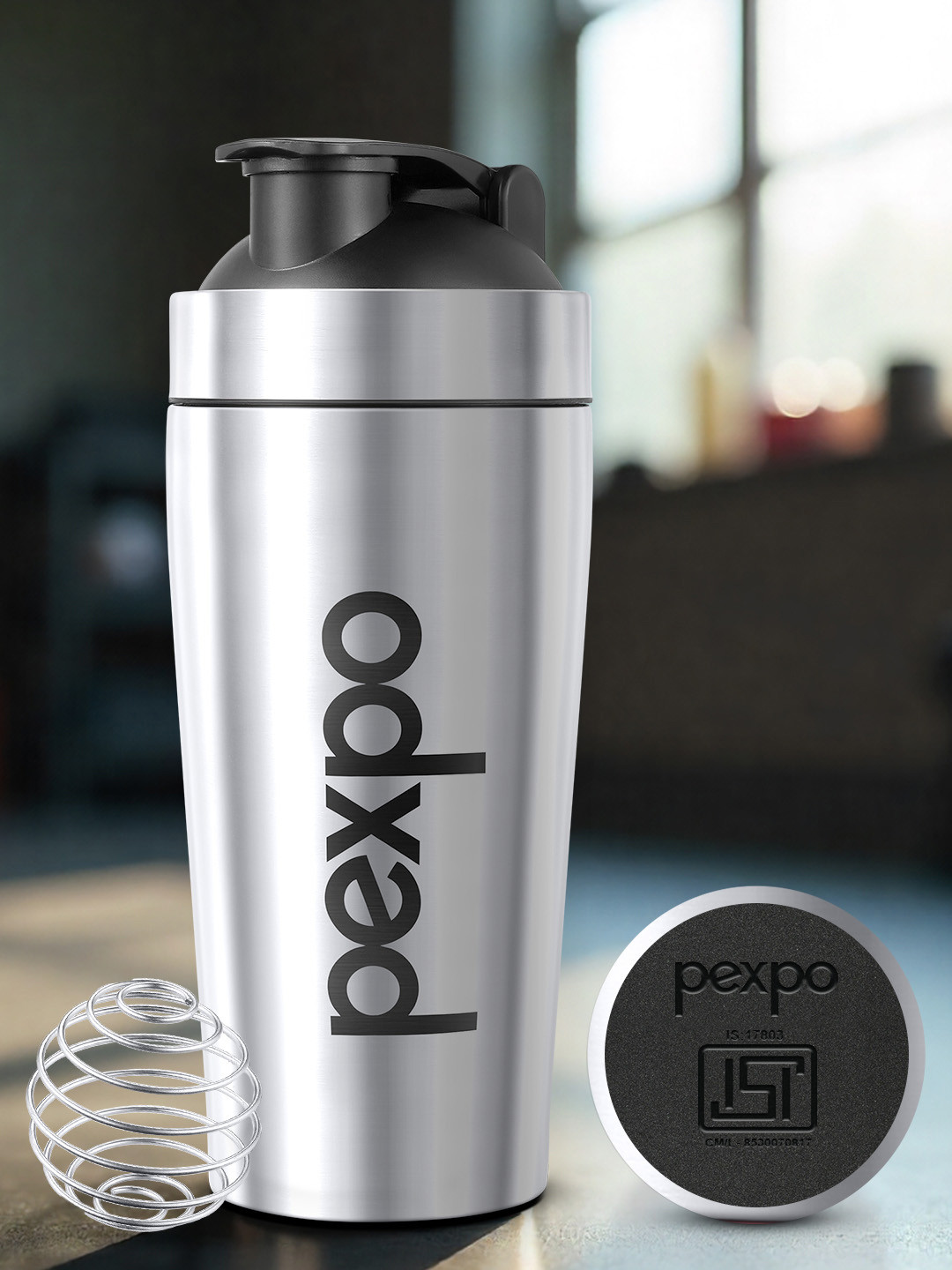 Pexpo Kayo Plus Silver-Toned Stainless Steel Leakproof Single Wall Vacuum Gym Shaker 800ml