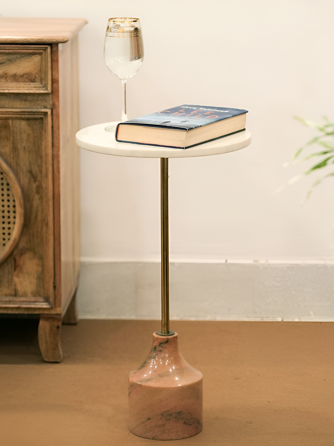 Little Extra Brown & White Round Marble Top Coffee Table