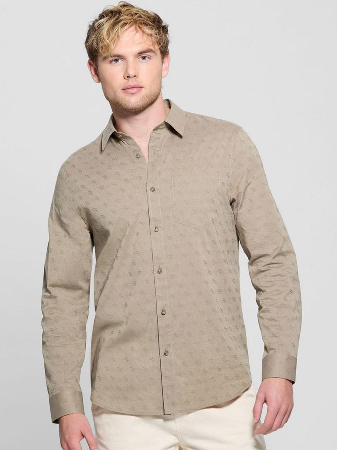 GUESS Men Self Design Spread Collar Regular Fit Casual Shirt