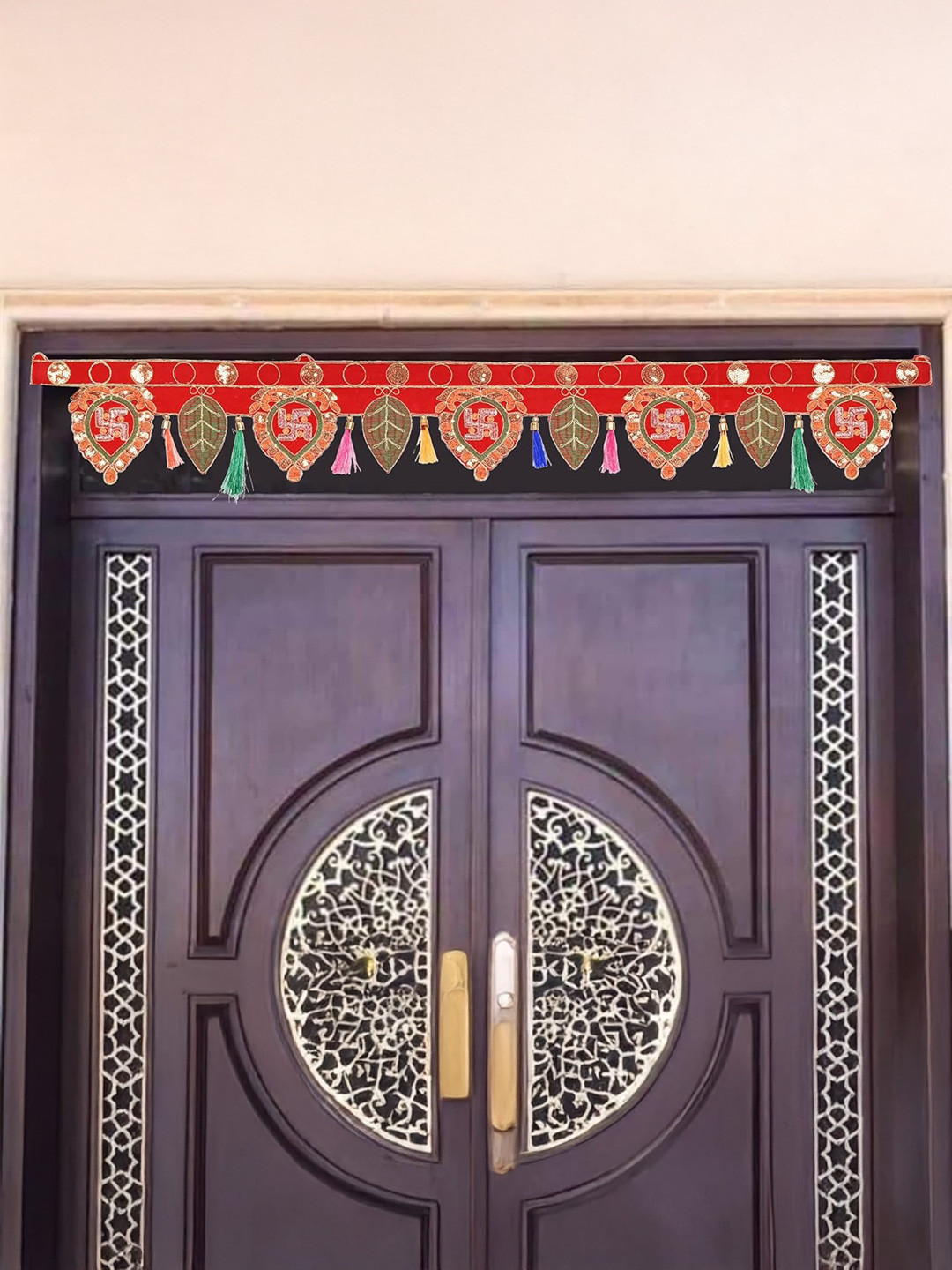 CraftVatika Red & Green Embellished Toran Door Bandhanwar
