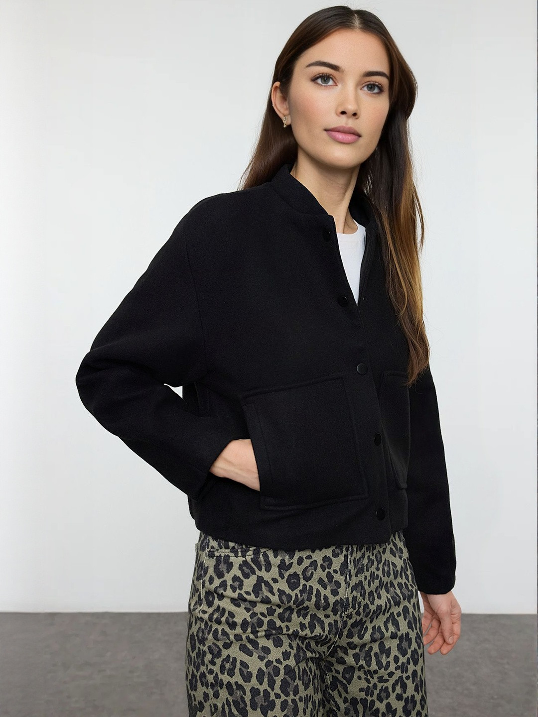 Trendyol Cotton Stand Collar Bomber Straight Jacket