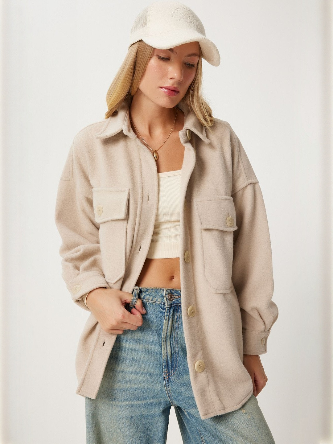 Happiness istanbul Spread Collar Long Sleeves Tailored Jacket With Utility Pockets