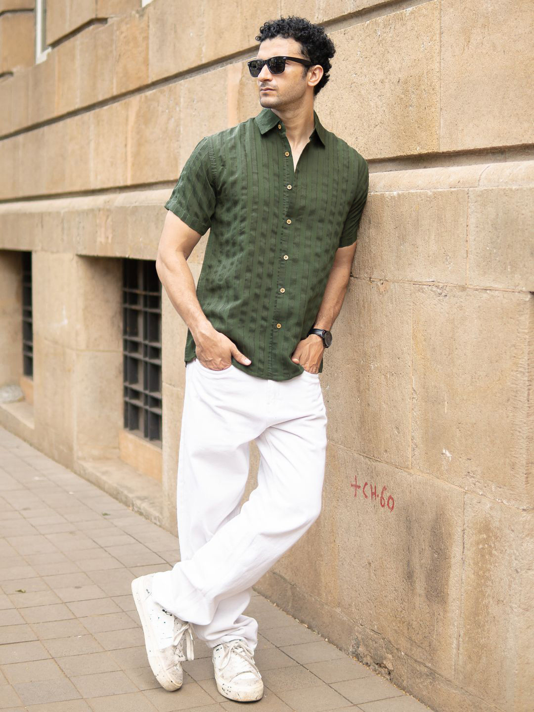 Powerlook Structured Self Striped Short Sleeves Shirt