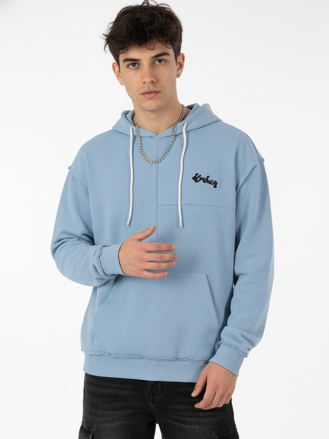 Minimalist Solid Blue Hooded Sweatshirt