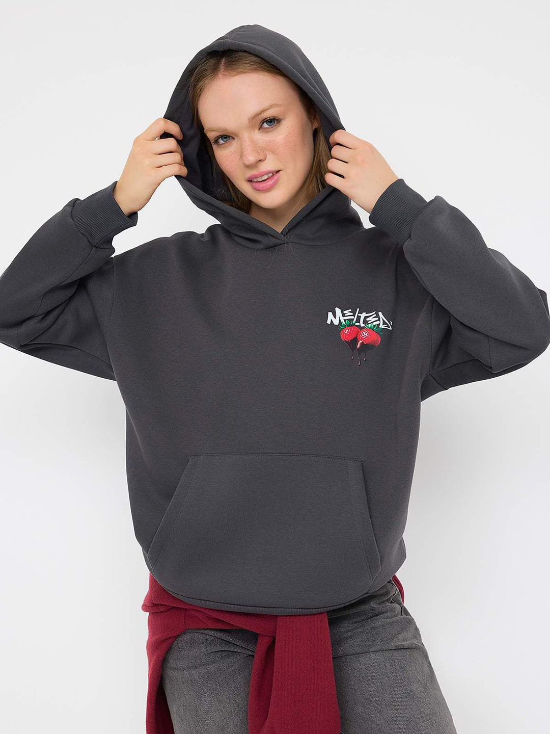 Trendyol Women Printed Hooded Long Sleevs Pullover Sweatshirt
