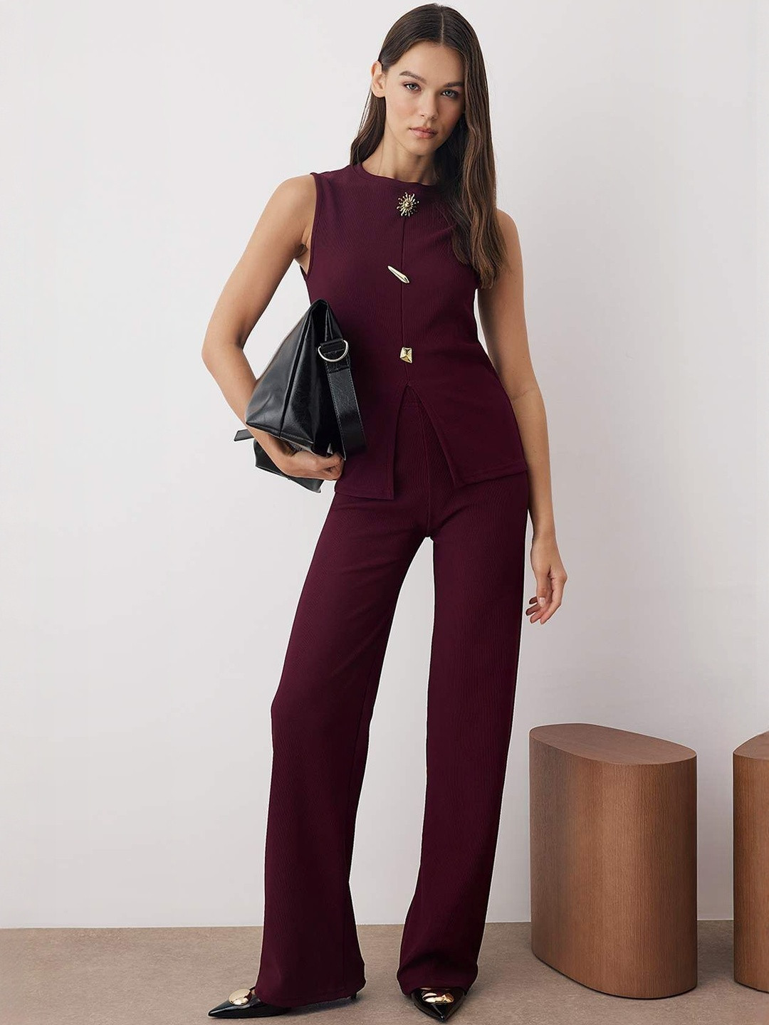 Trendyol Embellished Round Neck Sleeveless Top With Trouser