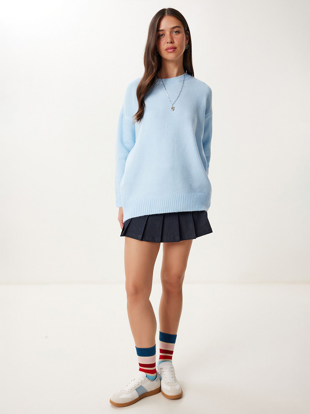 Happiness istanbul Women Gk Mavi Round Neck Long Sleeves Pullover Sweaters