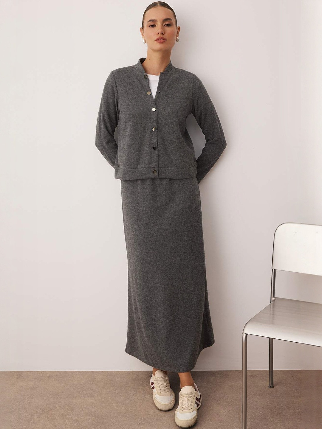 Trendyol Mandarin Collar Long Sleeves Sweater With Skirt