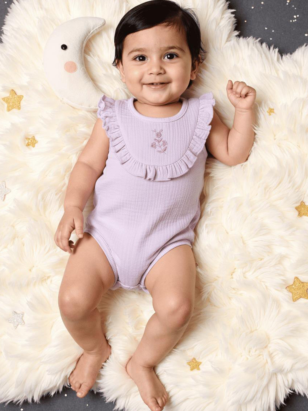 Nauti Nati Girls Floral Embroidered Cotton Sleeveless Bodysuit For 0-2 Years