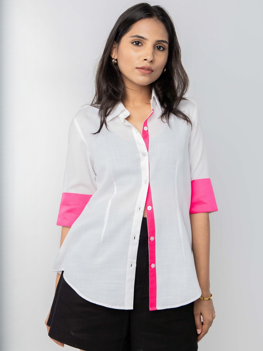 PRET PITAARA Colourblocked Cotton Shirt Style Top