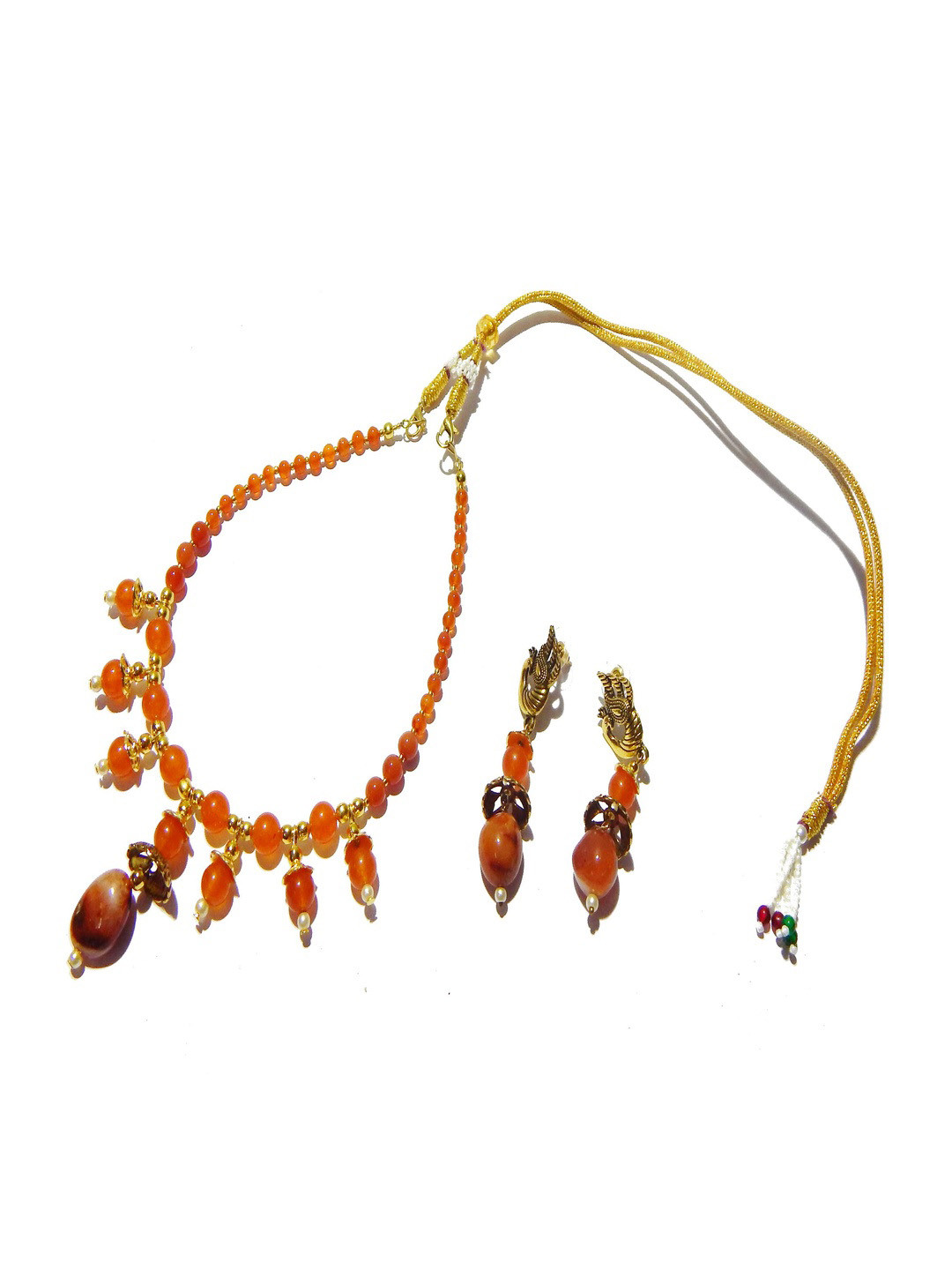 Jaya Vision Jewelry Gold-Plated Gemstone Carnelian Studded Necklace And Earrings