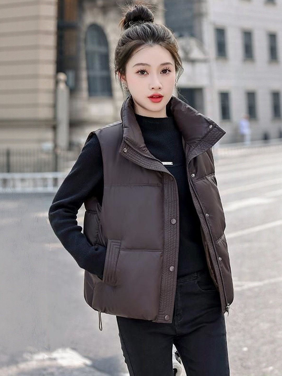 DressBerry Lightweight Stand Collar Straight Puffer Jacket