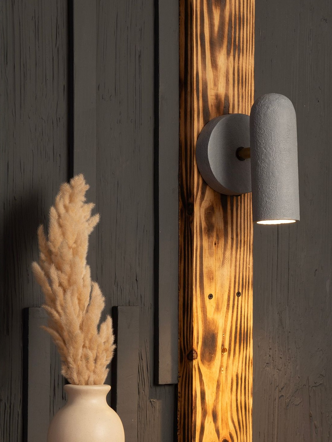 Shoppeefry Grey Ceramic Cylinder Shaped Shaped Wall Lamp