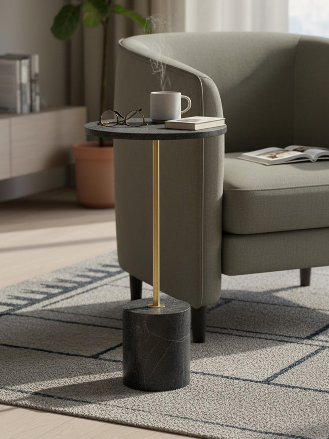 Little Extra Grey & Yellow Round CoffeeTable