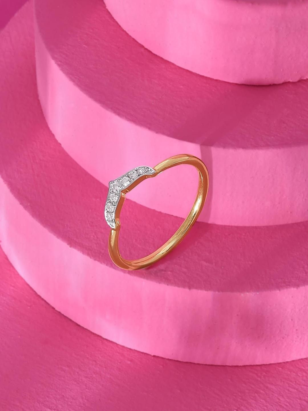 Mia By Tanishq Women 14 Kt Gold Arch Sparkle Ring With 0.07 Carat Natural Diamond-1.19g