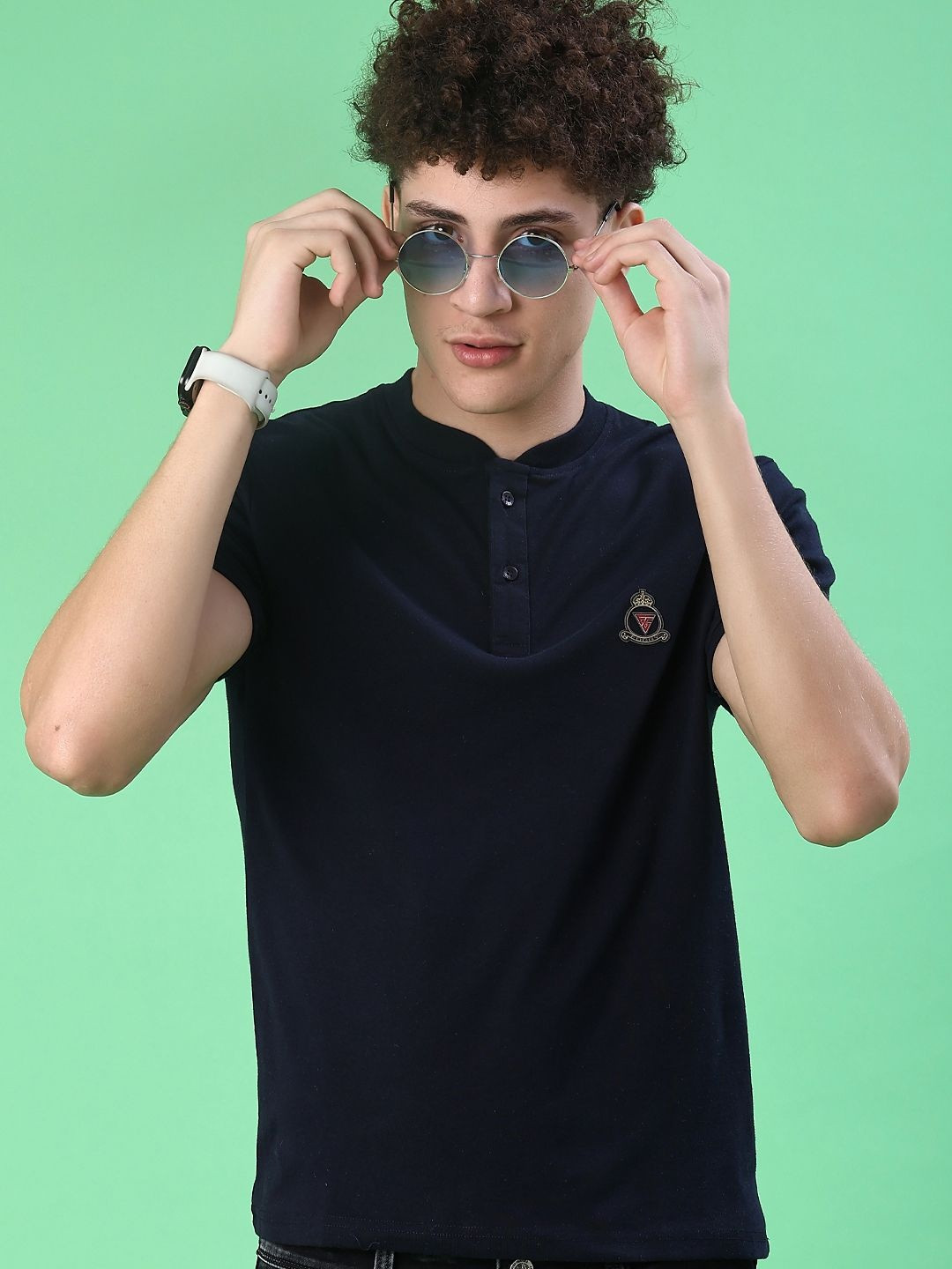 V-Mart Men Brand Logo Henley Neck T-shirt