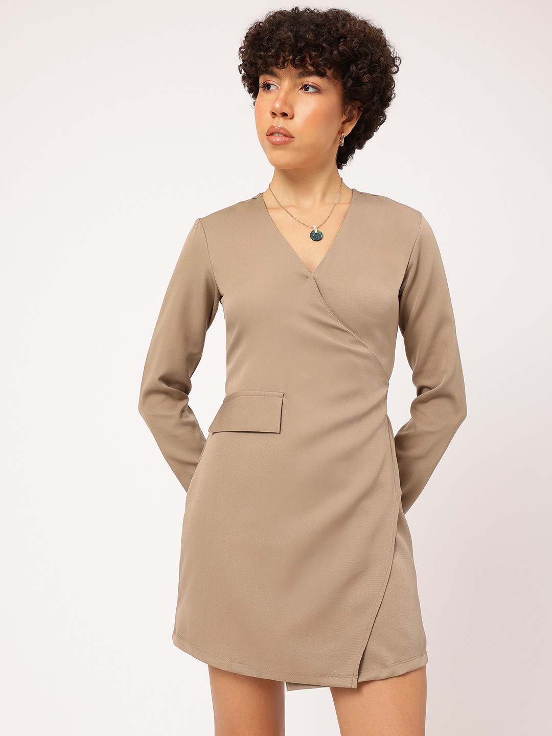 glitchez V-Neck Wrap Mini Dress With Mock Pocket Detail