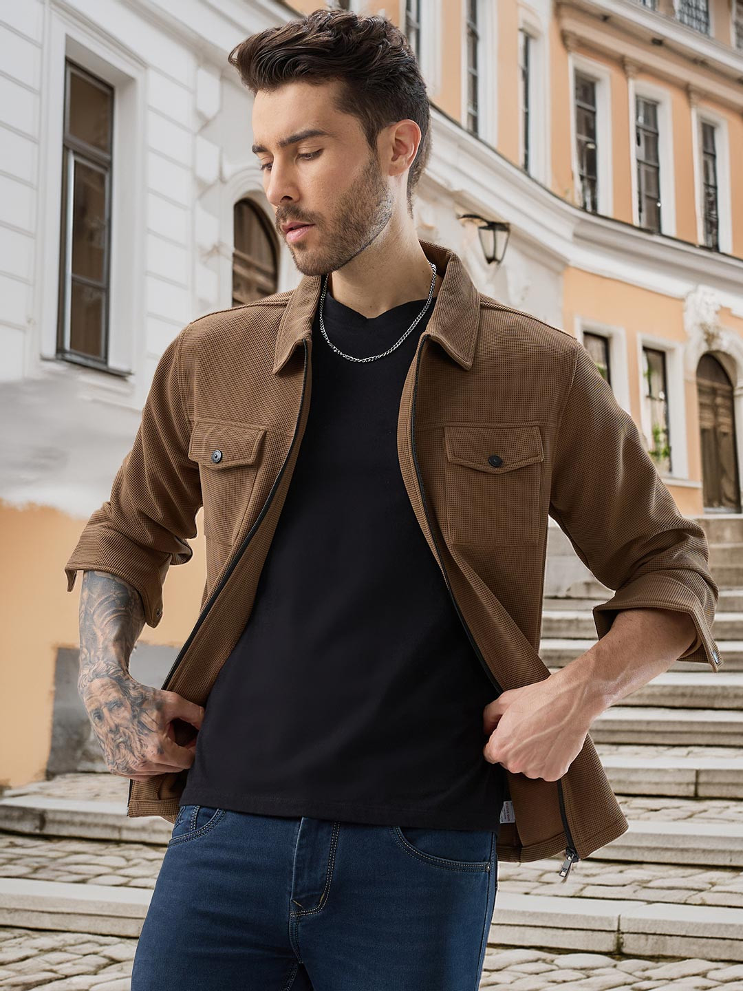 Status Quo Textured Chest Pocket Tailored Jacket