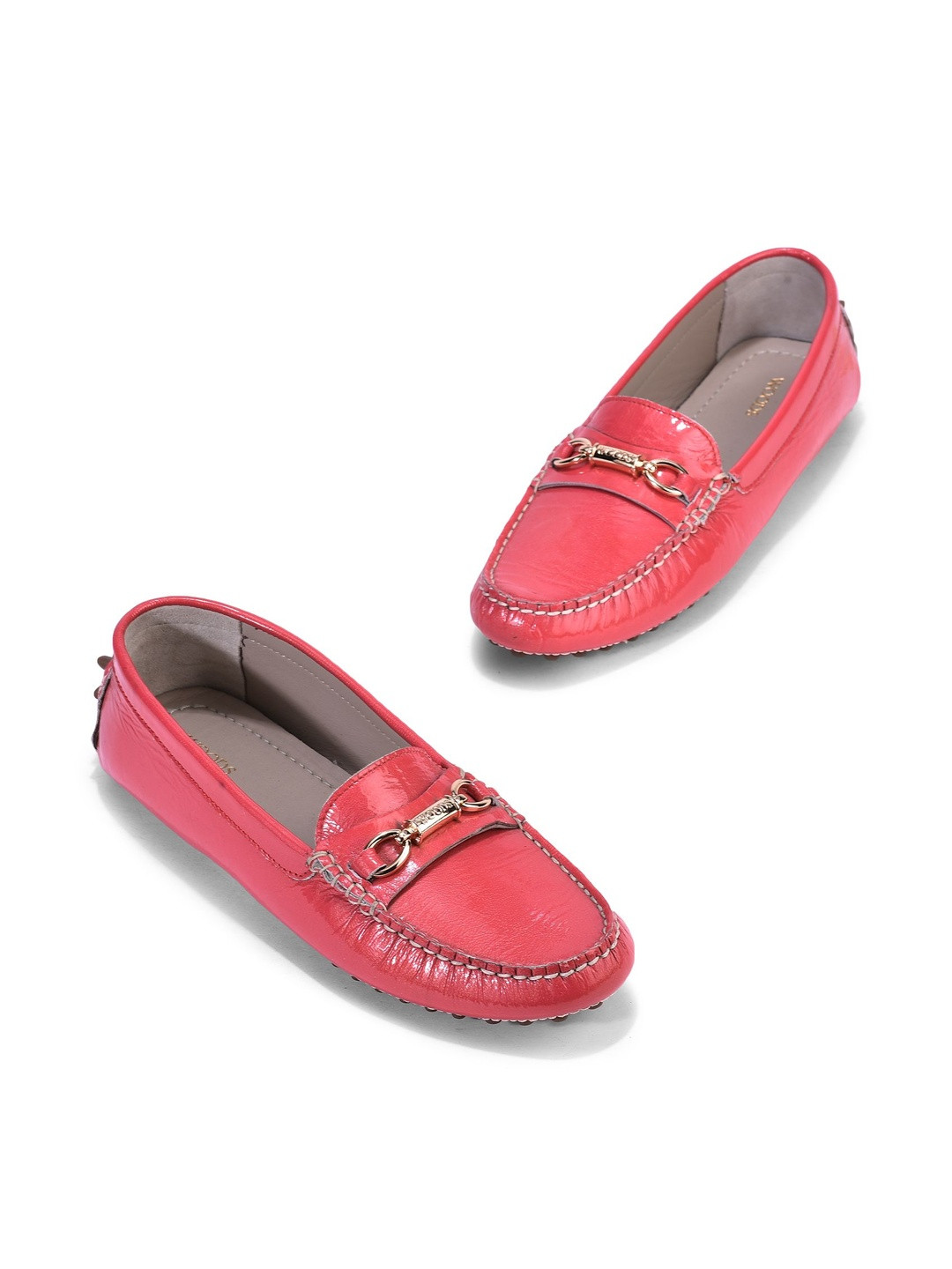 Woodland Women Round Toe Leather Loafers Shoes With Buckles