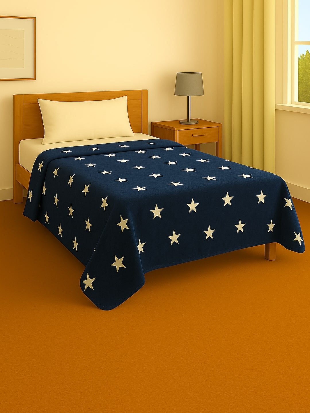 Cortina Navy Blue & White Abstract AC Room 250 GSM Single Bed Blanket