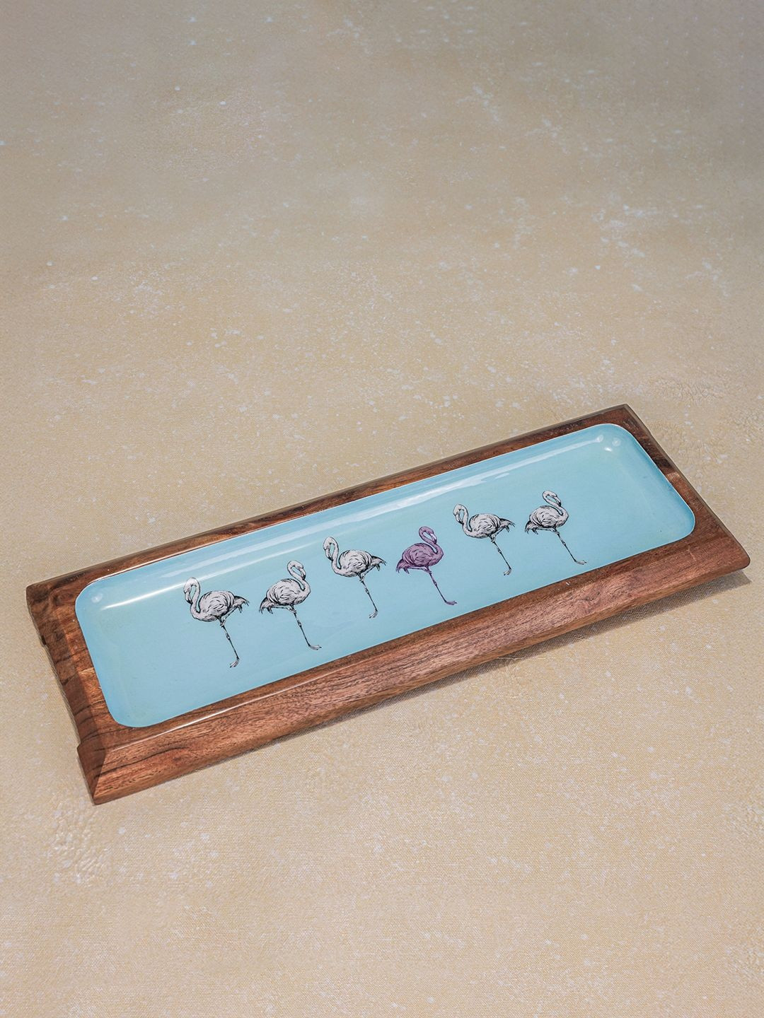 Ireka Homes Turquoise Blue And Brown Wooden Easy to Clean Food Platter