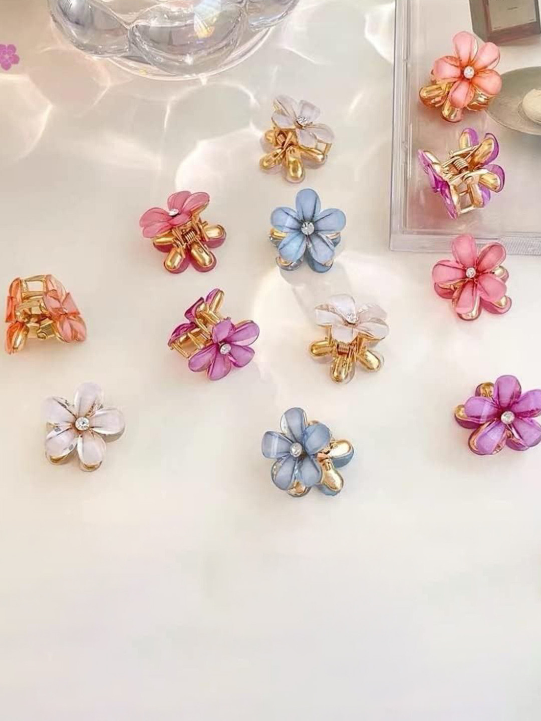 DIVASTRI Women Pack Of 12 Embellished Flower Shape Hair Claw Clip