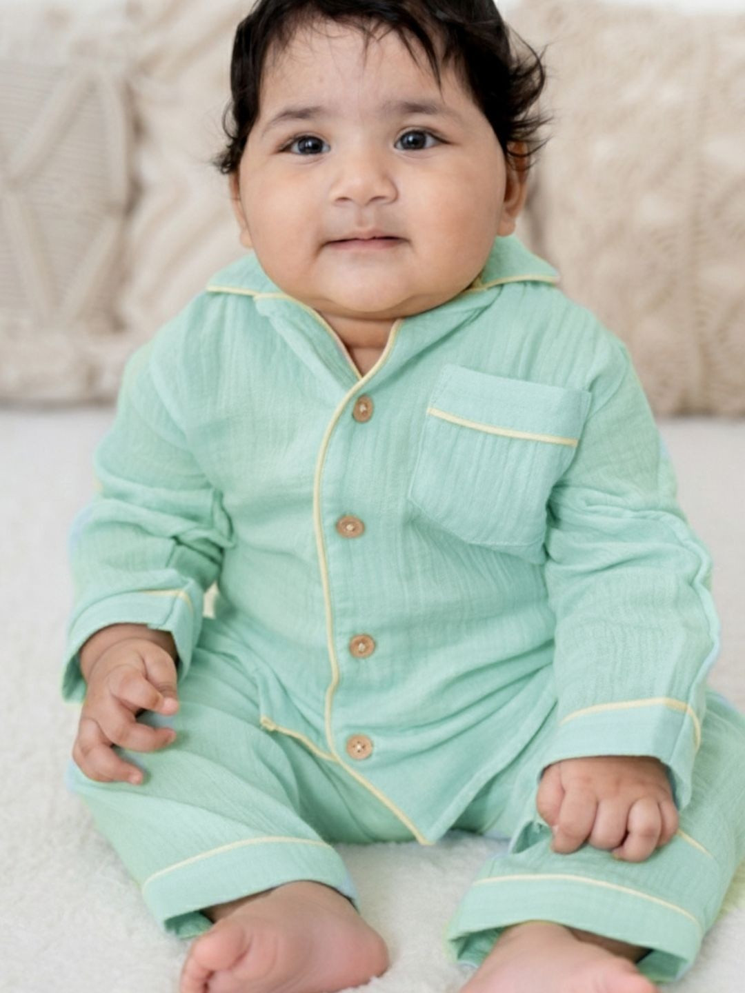 A Toddler Thing Kids Crinkled Lapel Collar Pure Cotton Night suit