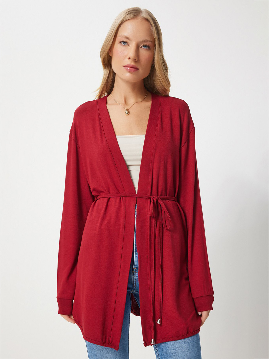 Happiness istanbul Women Cardigan with Belted Detail