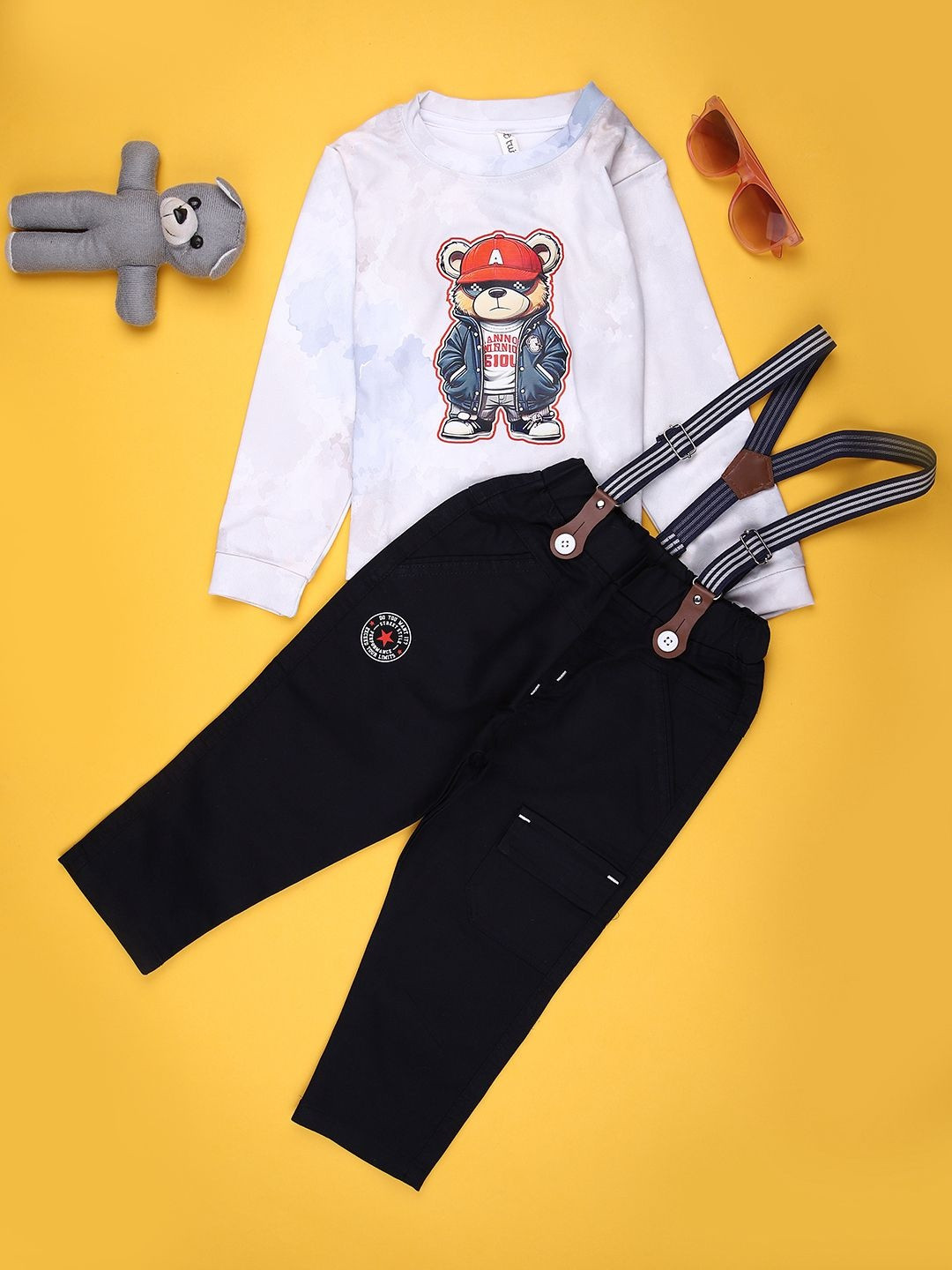 V-Mart Boys Printed Knit-Denim T-shirt With Trousers