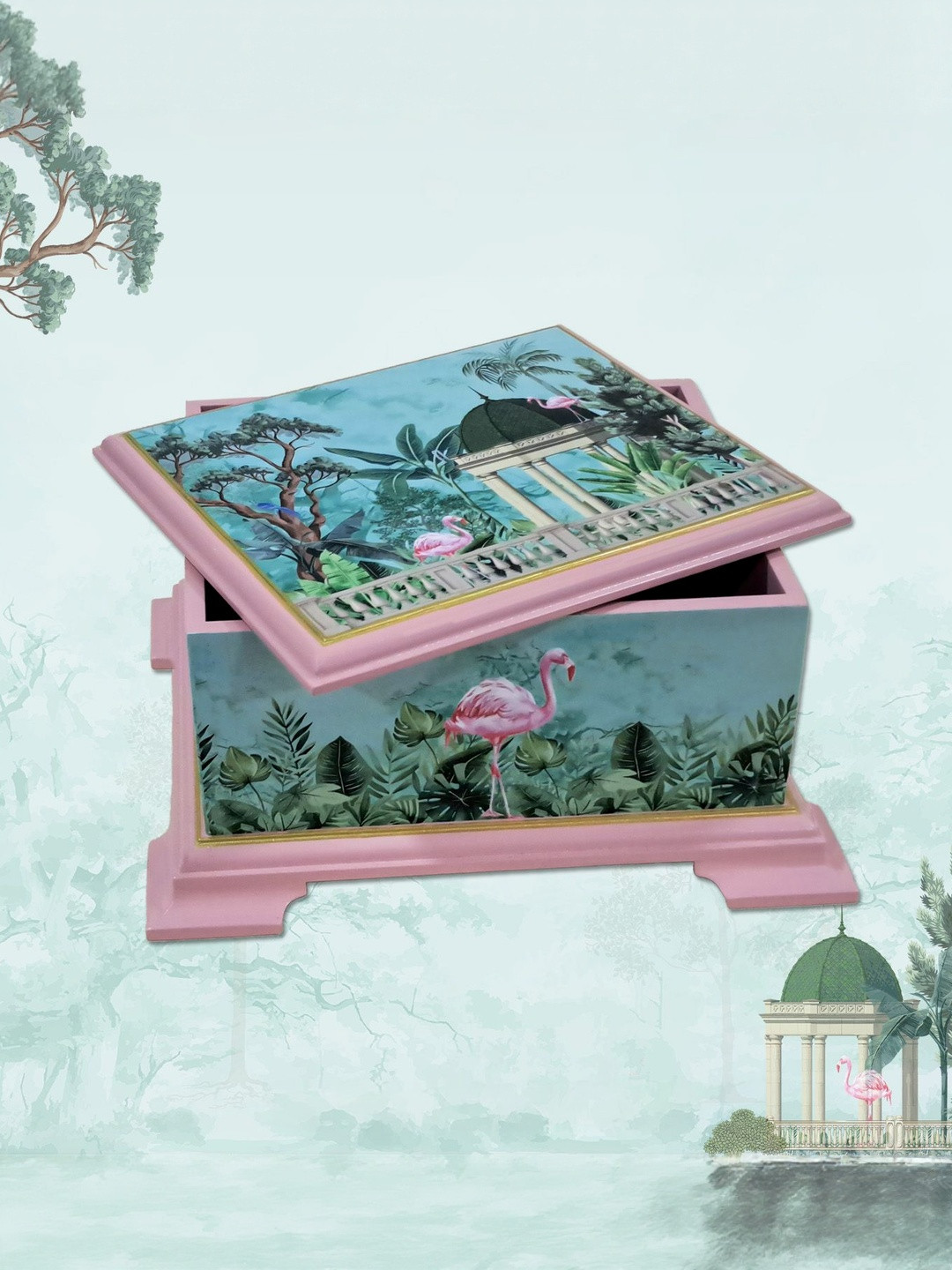 Craftslane Blue & Pink Printed Wood Multi-Utility Organisers