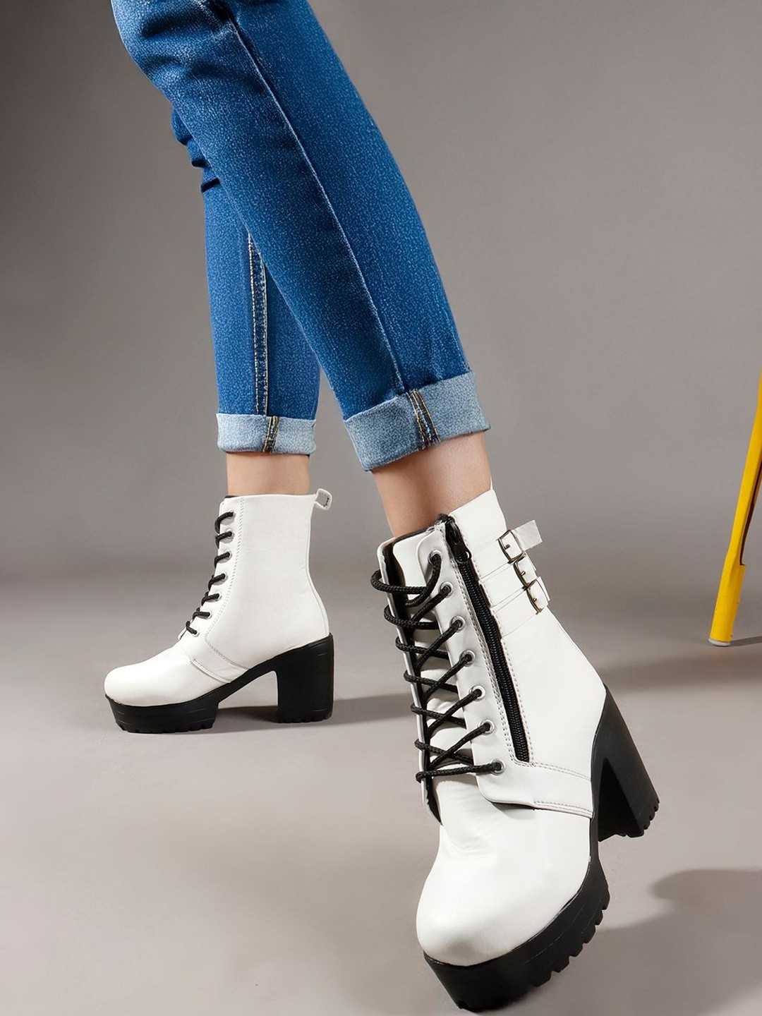 FRANINO PARIS Women Round Toe Chunky Boots with Side Zipper