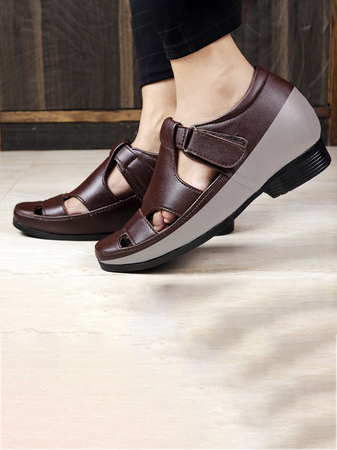 Bxxy Men Velcro 3 Inch Hidden Elevator Shoe-Style Sandals