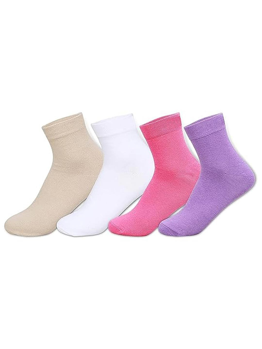 Supersox Women Pack of 4 Multi-Coloured Solid Ankle-Length Combed Cotton Socks